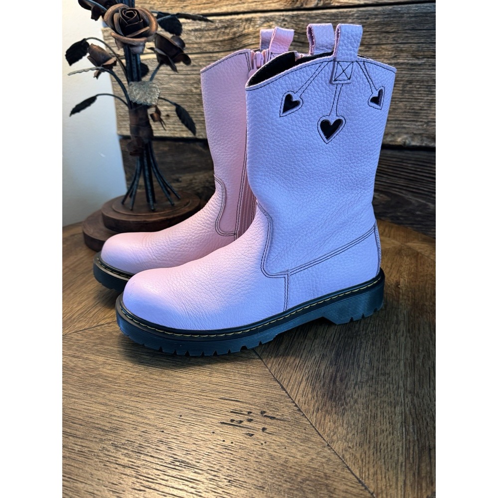 Dr. Martens Bex Heart Boots Kids US 6 Uk Round Toe MidCalf JOBB1550 Pink Leather